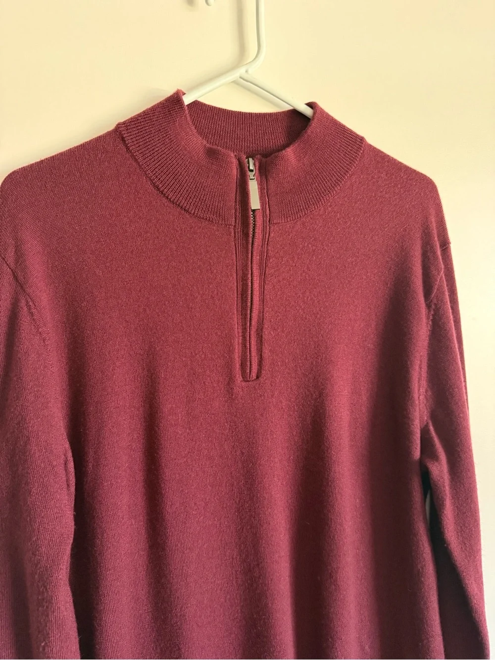 THE COMMONS Burgundy Red Merino Wool Quarter Zip Sweater Men’s Large